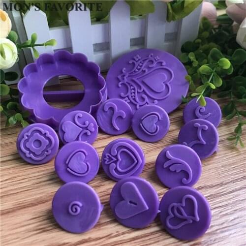 14PCS Heart Flower Fondant Cake Decorating Set Cake Cookie Cutter Mold Embosser Cutter Icing Cupcake Embossing Mould E837