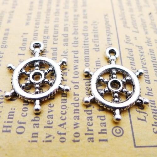 15 pieces/lot 17*20mm Antique silver color Metal alloy rudder helm charm Necklace Pendant Bracelet Earring key chain DIY jewelry