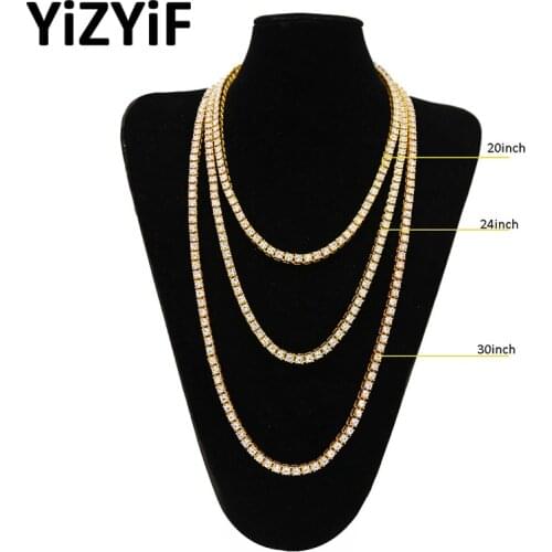 20/24/30 Inch Party Clubwear Hip Hop Tennis Necklace 4MM Simulated Lab Chain Hip Hop Tennis Necklace Hip Hop Choker
