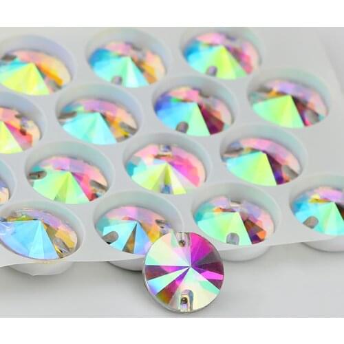 8-18mm Sew On Rivoli Rhinestones Clear AB Glass Crystal Flatback Swarovski Round for DIY Wedding Dress Clothes accessories