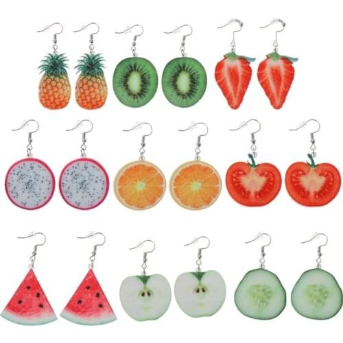 9 Pairs Cute Acrylic Fruit Drop Dangle Earrings Sets Tomato Kiwi Orange Jewelry