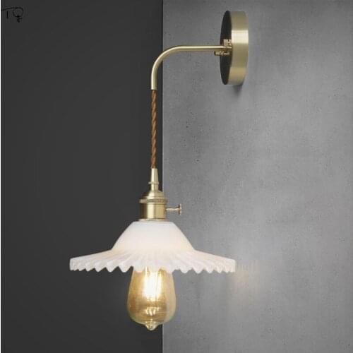 American Luxury Minimalist Copper Glass Wall Lamp Retro Vintage Wall Sconces Living Room Bedroom Bedside Study Aisle Background