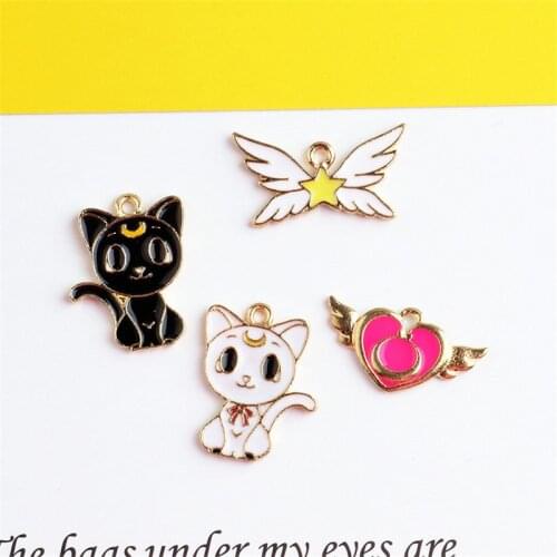 Free shipping 40PCs DIY Pendant Gold Color Plated Oil Drop Enamel Animal Cat Wing Star Pink Heart Necklace Pendants