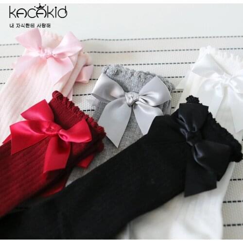 KACAKID Sweet Bowknot Children Girl Stockings Cute Lorrita Bowknot Kids Girl Stockings Cotton Comfort Baby Girl Stockings Ka1269