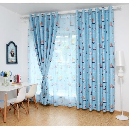 New Style Children Blackout Window Curtains For Living Room Bedroom Blue Window Treatments With Sheer Voile