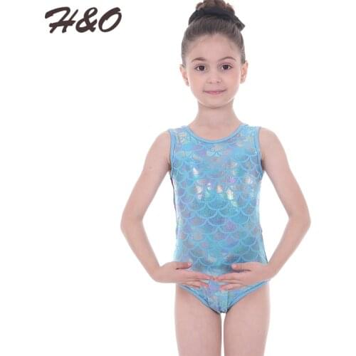 Kids Sleeveless Shiny Mermaid Scale Printed Splice Ballet Dance Leotard For Girl Gymnastics Leotard Bodysuit Ballerina Dancewear