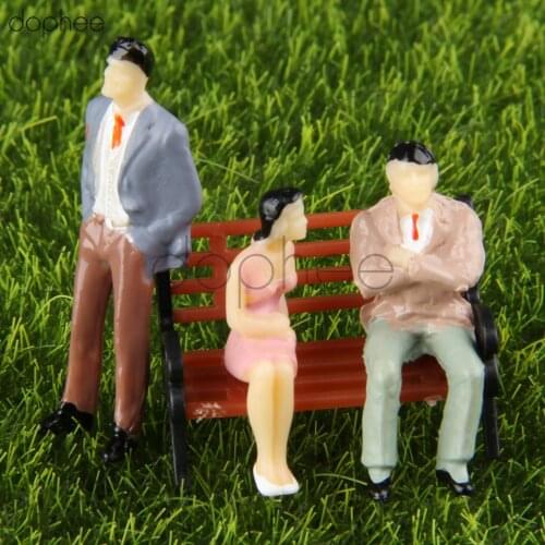 Dophee 10pcs 1:50 multicolor Model People + 10pcs Model park bench Painted Model Train