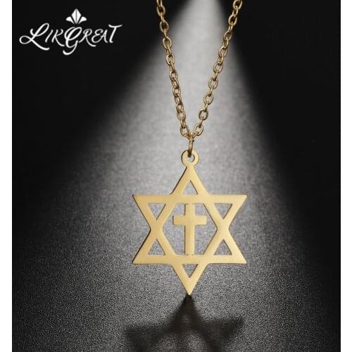 Jewish Magen Star of David Pendant Necklace Men/Women Israel Judaica Hebrew Amulet Mitzvah Cross Pendant Jewelry Gift Hanukkah