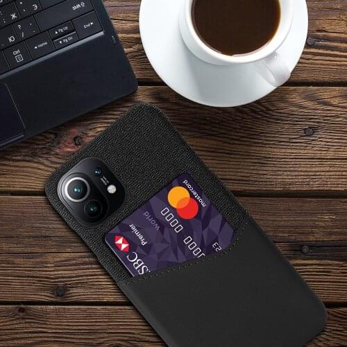 Febric Card Holder Cover For Xiaomi Mi 11 Phone Case Cloth Texture PU Antiskid Funda For Xiomi Mi 11 Coque 6.81" 2021 Mi11 Capa