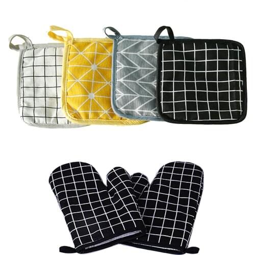 Cotton Oven Mitts Bbq Gloves Pot Holders With Recycled Infill Silicone Non-slip Cooking Gloves For Cooking Baking Grilling