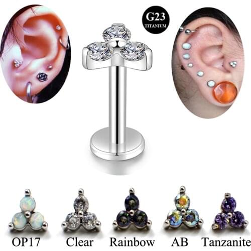 1PC 16g CZ Gem Zircon Flower Lip Ring Ear Tragus Bar Cartilage Earring Stud Piercing Threaded End Labret Stud Fashion Jewelry