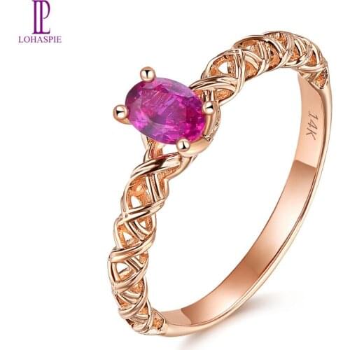 LP 0.45 Carats Natural No Heated Ruby Ring Solid 14 K Rose Gold Rings Romantic Style Fine Jewelry For Womens Christmas Gift