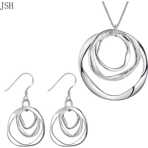 Wholesale silver color jewelry set fashion charm round circel pendant necklace Earring set for women lady wedding party LS009