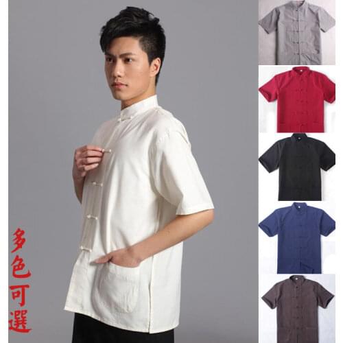 100% cotton kung fu old coarse male short-sleeve tang suit chinese style shirt basic shirt householders service summer