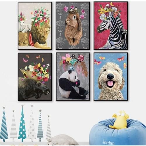 Colorful Lion Leopard Zebra Tiger Rabbit Wall Art Canvas Painting Nordic Posters And Prints Wall Pictures For Living Room Decor