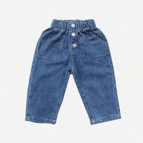 Hot sale 2019 children girls casual spring jeans pants Kids fashion blue color elastic denim pants for girls 3-8 years