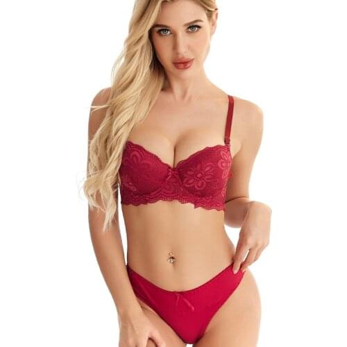 Fashion Sexy Lingerie Bra Set Push Up Underwear Women Set Hot Sale Bra and Panty Solid Lenceria Lace Glossy Bralette Langerie