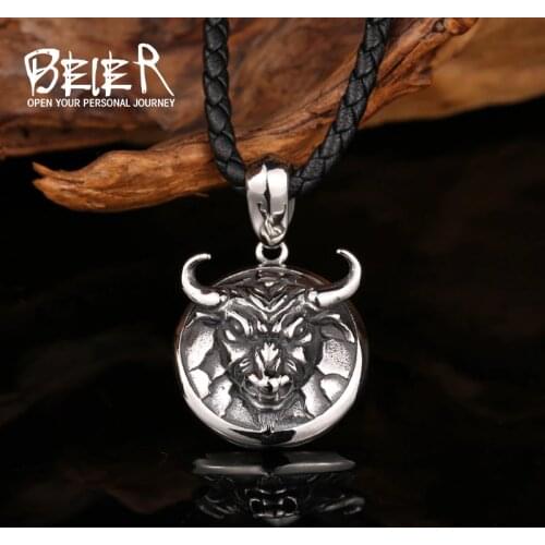 Beier Fashion Vintage Women Men Bull Head Stainless Steel Pendant Chain Necklace Jewelry LLLHP180P
