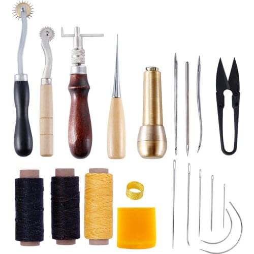 18PCS Leather Tools Set DIY Handmade Punch Edger Trench Device Belt Puncher Kit Carving Work Saddle Leathercraft