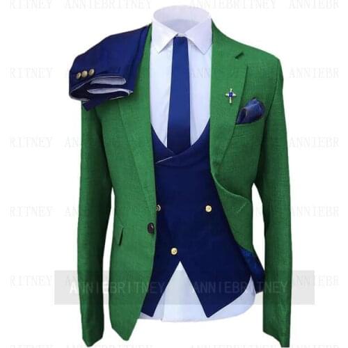 2021New Fashion Green Navy Blue Men Slim Custom Made Groom Wedding Suit Tuxedo 3 Pieces Business Blazer Formal Vest Pants Set