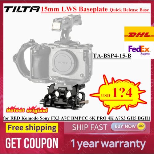 Tilta 15mm LWS Baseplate Quick Release Base Camera Cage for RED Komodo Sony FX3 A7C BMPCC 6K PRO 4K A7S3 GH5 BGH1 TA-BSP4-15-B