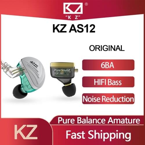 Original KZ AS12 Wired In-Ear Earphones 12BA Balanced Armature Drives HIFI Bass Monitor Game Headset Noise Cancelling Earbuds