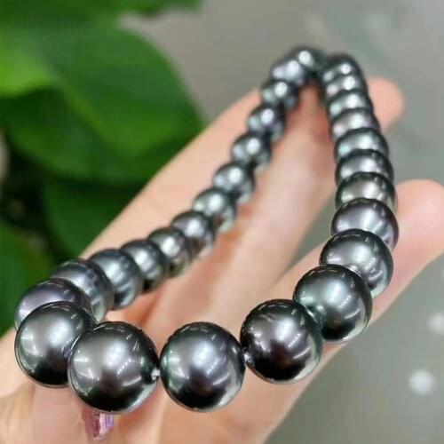 HENGSHENG Natural Ocean Deep Green Pearl Necklace Jewelry, 8-10mm Tahiti Round Pearl For Womens Birthday Anniversary Best Gift