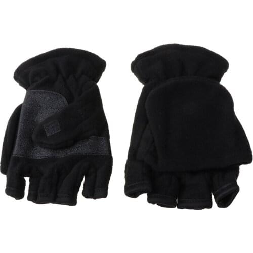 Women Men Winter Polar Fleece Half Finger Flip Gloves Double Layer Thicken Touch Screen Fingerless Convertible Mittens Wrist