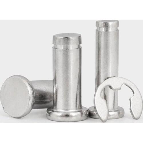 2pcs M10 stainless steel pins shaft flat head with grooved pin double circlip dowels positioning cylinder dowel 20mm-100mm long