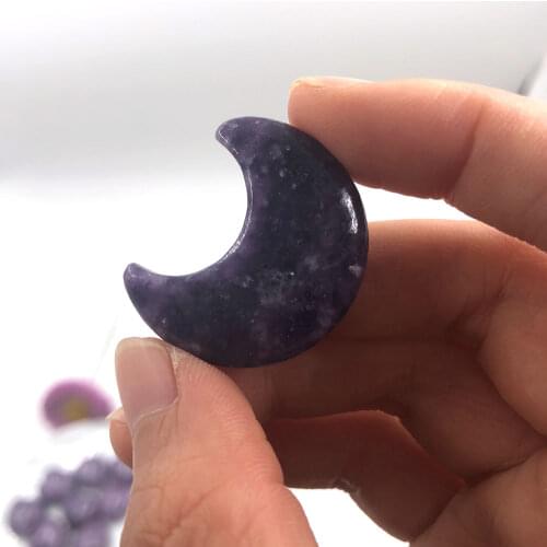 Random Natural Lepidolite Moon Shape Carving Quartz Crystal Healing Stone Pendants Crafts Gift DIY Reiki