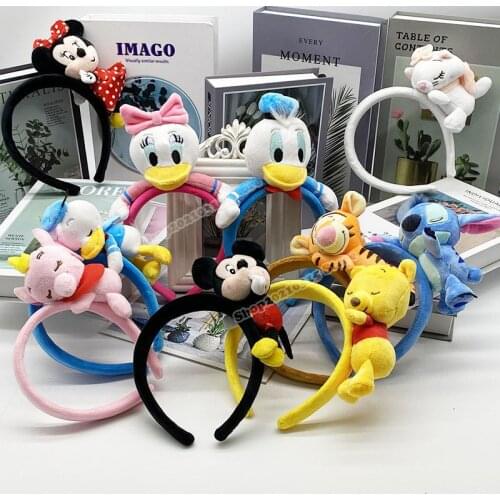 Disney Mickey Winnie Plush Doll Hair Band Catoon Plush Animal Hair Hoop Hair Accessories Women Girl Baby Toys Kids Headband Gift