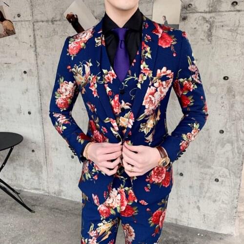 Slim Fit Floral Suits For Men Elegant Blue Mens Wedding Suit 2020 High Quality Prom Dress Mens Suits With Flower Designs