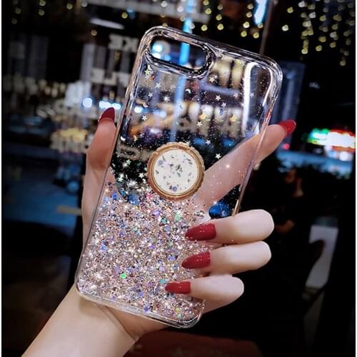 Glitter ring Bracket transparent Sequin Case For Vivo Y97 V11 Y91 Y95 Y19 V19 Y50 S5 S6 Z5X Y52 Y17 Y12 Y15 Y83 Y79 Y85 Y71 Case
