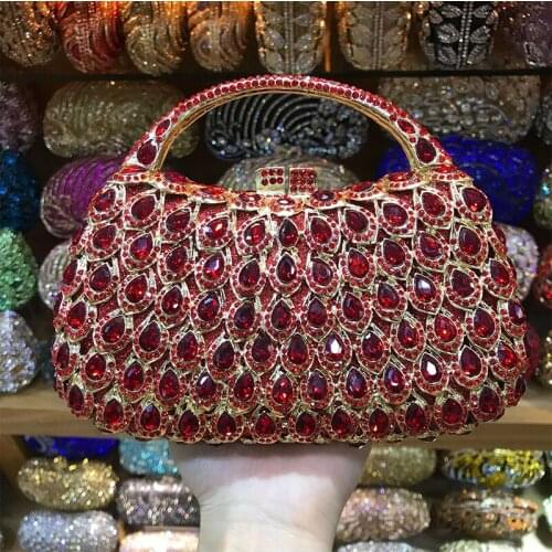 Luxury Crystal Red Clutch Purse Evening Bag Women Prom Minaudie For Wedding Party Fashion Rhinestone Ladies Evening Bag Handbags