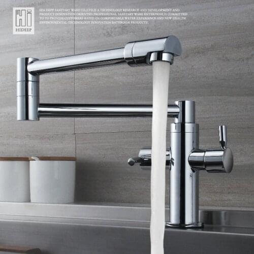 HIDEEP Kitchen Taps Foldable 360 Swivel Kitchen Hot Cold Water Faucet Solid Brass Plated Chrome Kitchen Mixer Two Handle