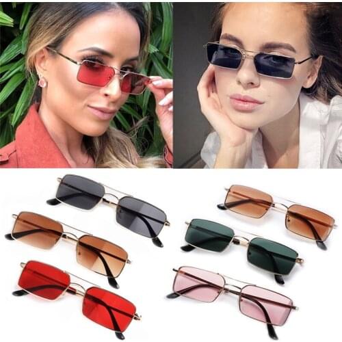 Trending Fashion Small Rectangle Vintage Colorful Sunglasses Women Men Metal Rectangular Frame UV400 Cycling Outdoors Glasses