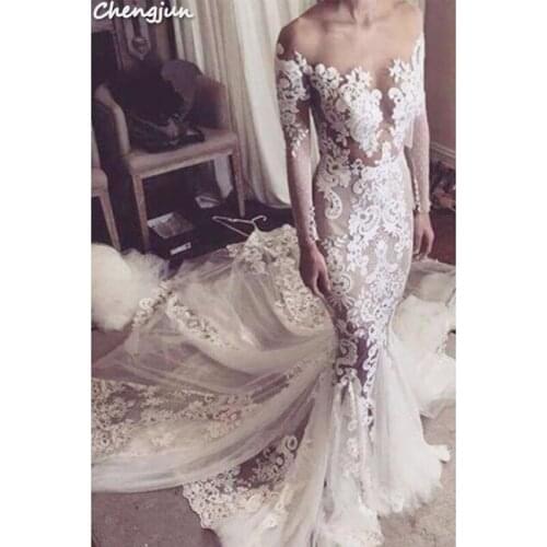 Chengjun Off Shoulder Long Sleeve Mermaid Latest Wedding Dresses