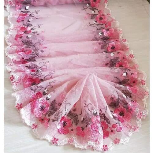 Gorgeous Tulle Lace Trim Peachy Red Flowers Floral Embroidered Scalloped Lace 11.8 Inches Wide High Quality By The Yard