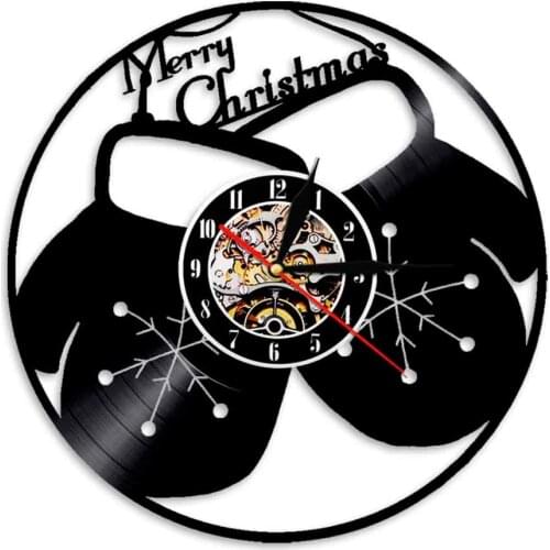 Merry Christmas Gloves Snowman Vinyl Wall Clock Modern Design Art Living Room Interior Wall Art Decor Chrstmas Gift