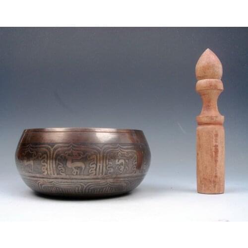 Vintage Tibetan Brass Gold Gilt Chakra Large Singing Bowl Meditation Gongs W/STRIKA Antique Garden Decoration Silver Brass