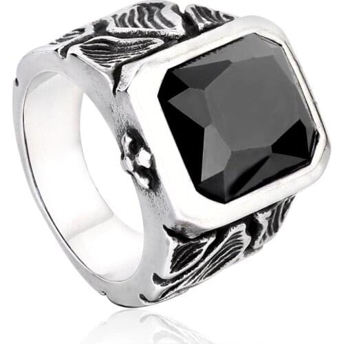 Stainless steel Crackle Vintage Retro ring 316L Gothic zircon Stone Jewerly For Man