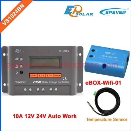 VS1024BN with temperature sensor PWM series controller Solar regulator 10A wifi wireless control function 12V 24V Auto Work