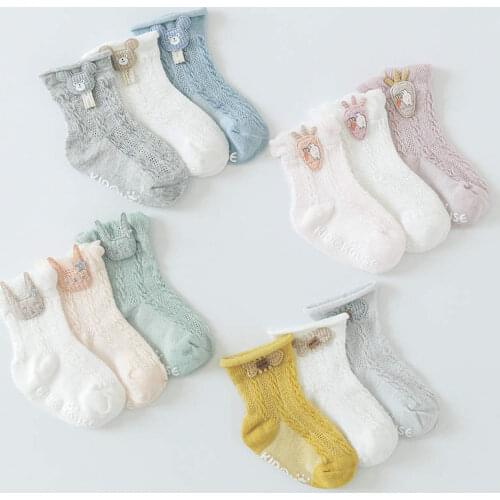 Wecute 3pairs/lot Summer Baby Socks Baby Boy Girl Breathable Mesh Socks Cartoon Cute Dolls Decor Socks Non-slip Floor Socks
