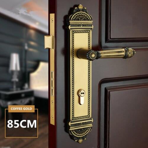 SOLID BRASS MATERIAL LONG PLATE DOOR HANDLE LOCK WITH COPPER CYLINDER & 85*45 LOCKBODY