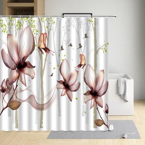 Flower Shower Curtain Lily Dandelion White Lotus Rose Flower Bathroom Curtain Decor Sets Waterproof Polyester Washable Fabric
