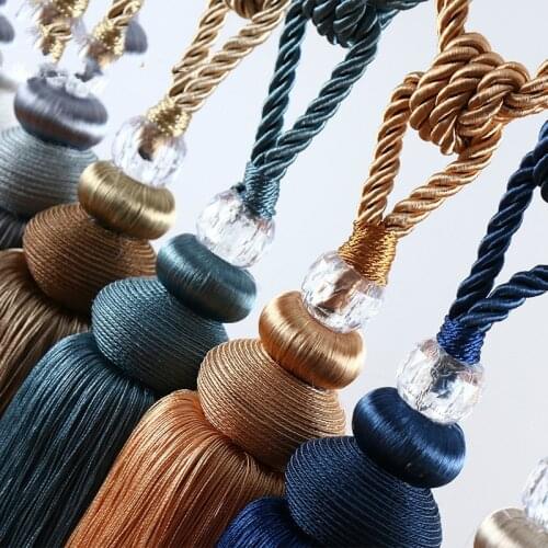 2Pcs Crystal Ball Curtain Tieback Hanging Rope Belts Strap Tassel Fringe Curtain Accessories Lashing Bind Tiebacks Decor