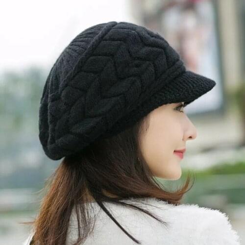 Ladys imitation rabbit hair hat winter knit hat winter warm hat plus down cap beret ear guard hat autumn winter hat
