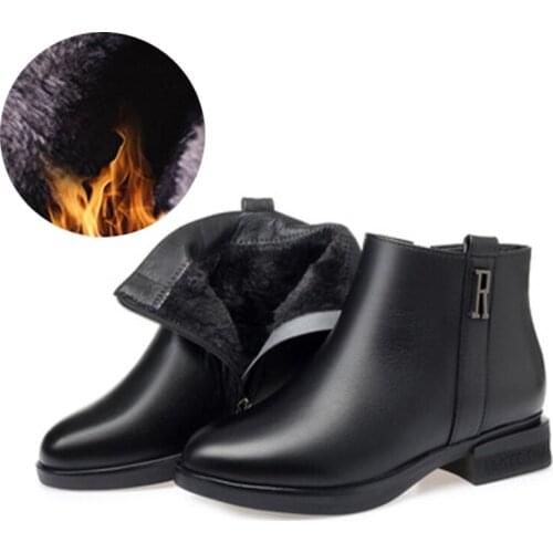 Plus Big Size 44 Ankle Boots Female Zip Wood Square Heels Shoes Woman Platform Winter Boots Women leather boots women