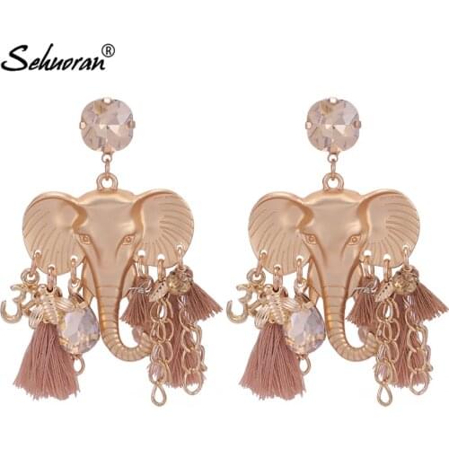 Sehuoran Zinc Alloy Elephant Drop Earrings For Woman Tassel Earrings Pendients Boho Earings Statement Fashion Jewelry Oorbellen