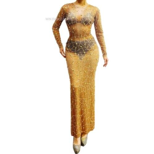 Nude See Through Sparking Pearls Skirt Birthday Party for women Celebrate Ball Dress Prom Singer Dancer Outfit